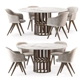 Potocco Intreccio table Lyz wood armchair
